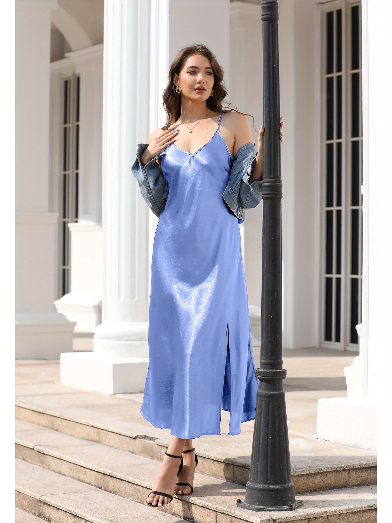 knee length elegant satin dress - United Kingdom