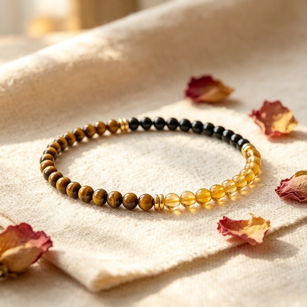 TEMU Citrine, Tiger Eye & Ronde Beaded Bracelet, , Bracelet, Gifts For , Suitable For Daily Wear And Gift Giving, Unisex