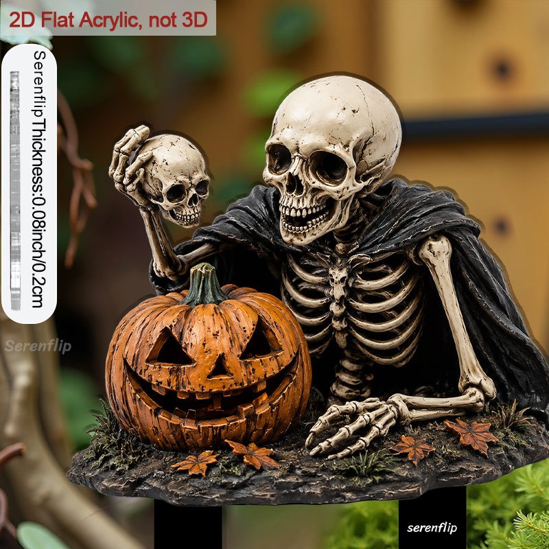 TEMU 2D Flat - 【2D Flat】 2D Flat - [2D Flat] . 2D Flat Acryl-Einsatz mit Spitze für Blumenbeete, Skelett, Schädel und geschnitzten Gesichtspumpkin.