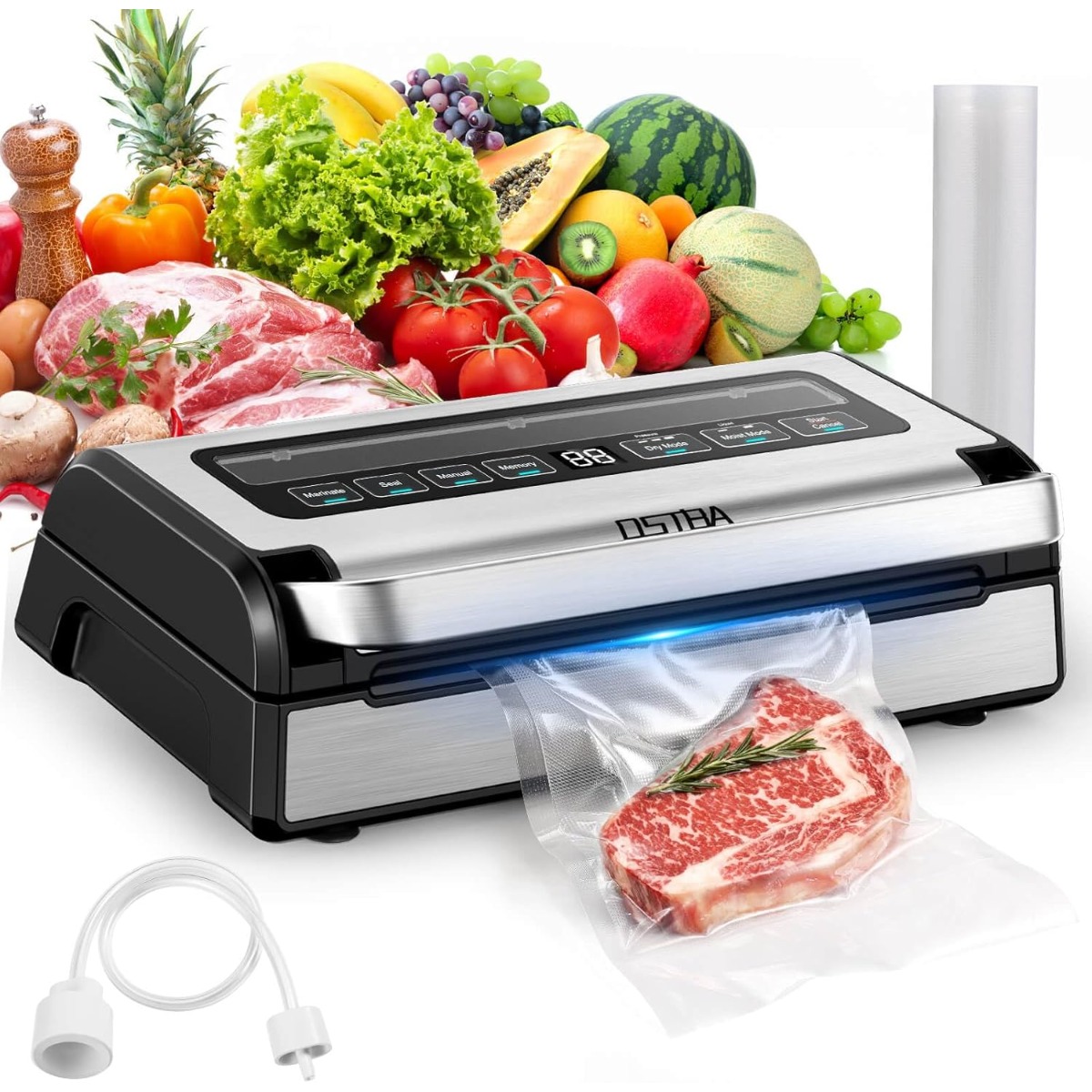 TEMU 180w Vacuum Sealer Machine, 12-in-1 With Built-in Cutter And Bag Storage, Handle, Dry And And , Memory Function, Includes 1 Roll Of Vacuum Bags