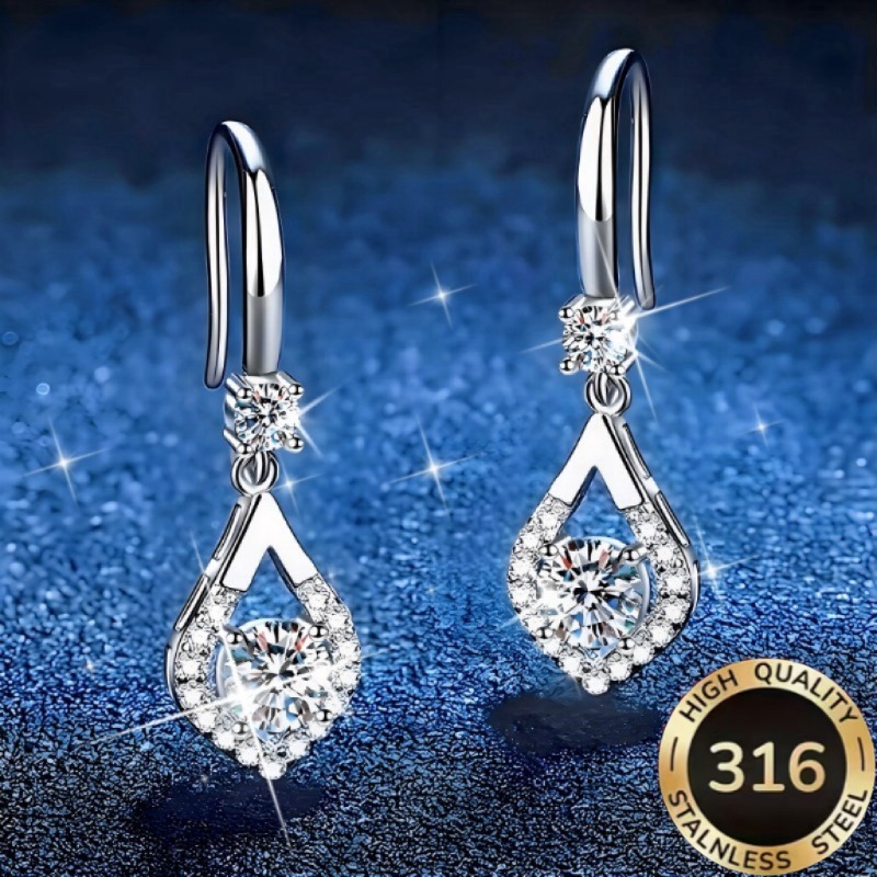 TEMU A Pair Of High-quality Steel Hypoallergenic, Light Luxury, Elegant, And Sophisticated Teardrop-shaped Curved Contour Long-style Women' Earrings