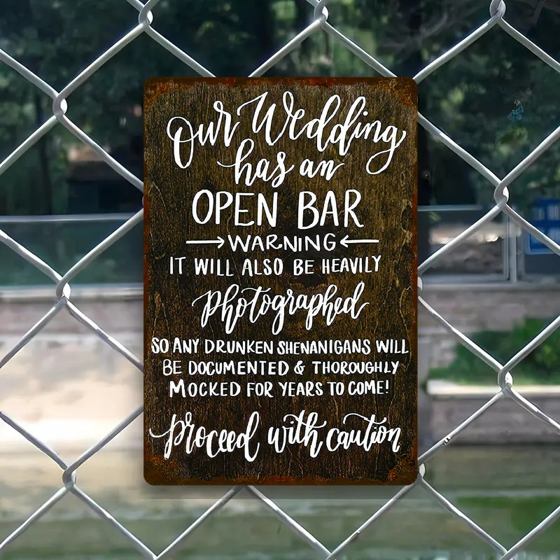 TEMU 2d Flat, Vintage Rustic Aluminum Wedding Sign - 7, 87x11, 81 Inch Uv Printed Waterproof Metal Plaque With Humorous Warning Message, Wall-mounted