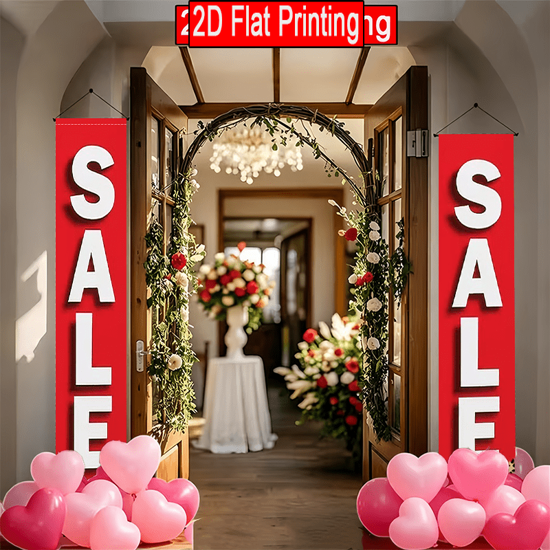 TEMU 2d Flat - 2d Flat - 2d Flat 2pcs Discount Store Theme Banner, Red Promotional Design Pattern Banner, Ideal For Outdoor Commercial Advertising,