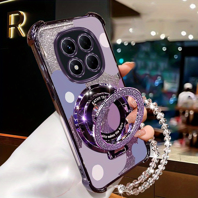 TEMU Phone Case - Redmi Note 14 Pro Series Pearl Strap Lanyard Phone Holder Case For Compatible With Xiaomi Redmi Note 14 Pro 4g Transparent Magnetic