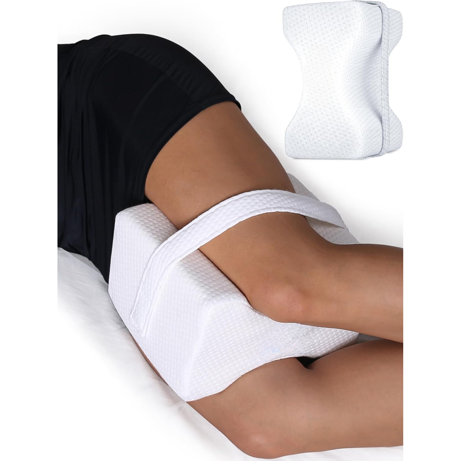 Memory Foam Knee Pillow Suitable For Side Sleepers - Sciatica Pillow Adjustable Strap - Used For Alignment, Knee, Back, And Hip Cushion