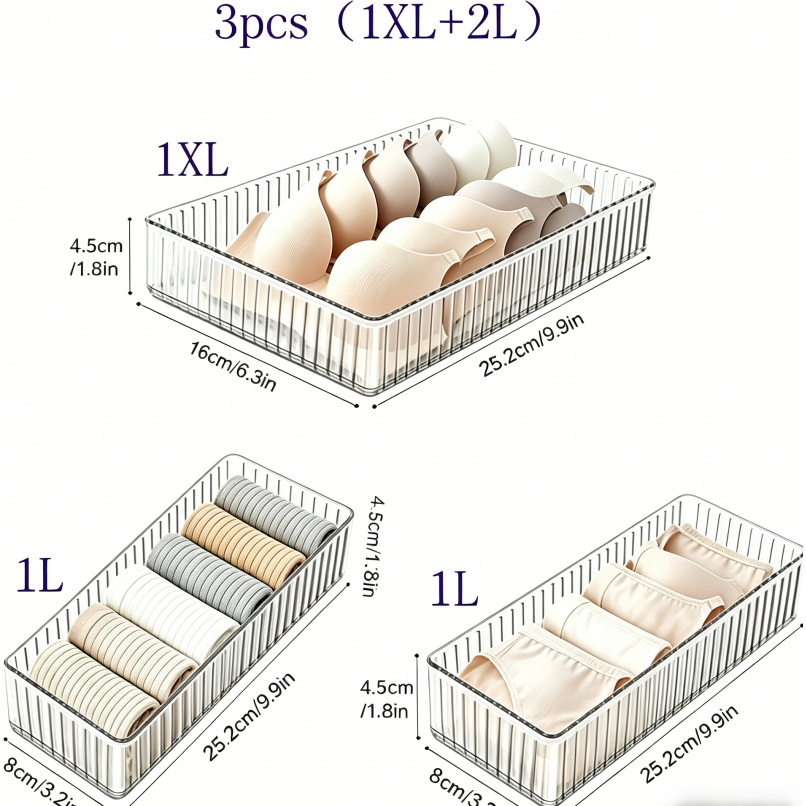 item picture 3pcs l 2m transparent underwear storage box stackable underwear and sock organizer durable plastic storage box for underwear socks and accessories luggage organizer for cosmetics belts ties and other   ideal for bedroom closet