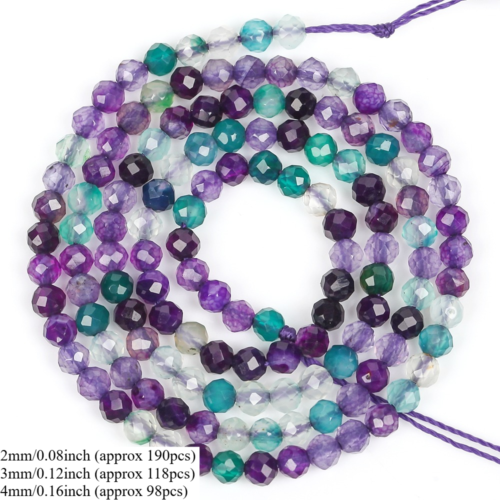 TEMU Perles d'espacement rondes en onyx naturel facetté vert violet de 2-4 mm pour la création de bijoux DIY, bracelets, , accessoires, 15 pouces