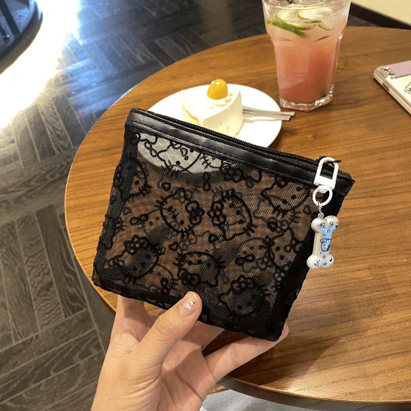 E-shop [Sanrio Offiziell Lizenziert] 1 Stück Mesh Hello Kitty Touch-Up-Tasche mit süßem Anhänger, & Stilvoll, Ideal für Ausflüge, Einkaufen & Reisen,