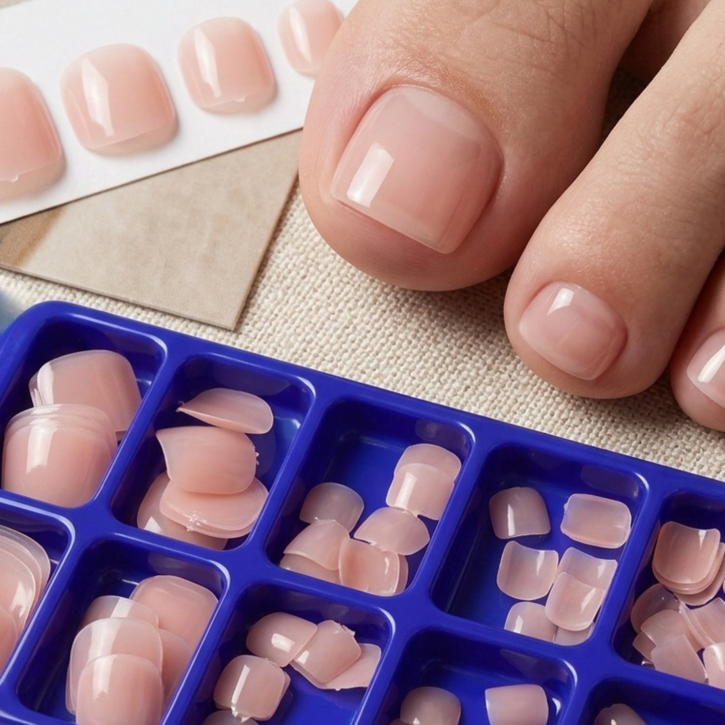 Image of 48pcs Short Square Press On Toenails - Pink Acrylic Full Cover Artificial French Tips With Glossy End, And Salon Use, Easy Application For Women, Nail Care, Highquality Pressons