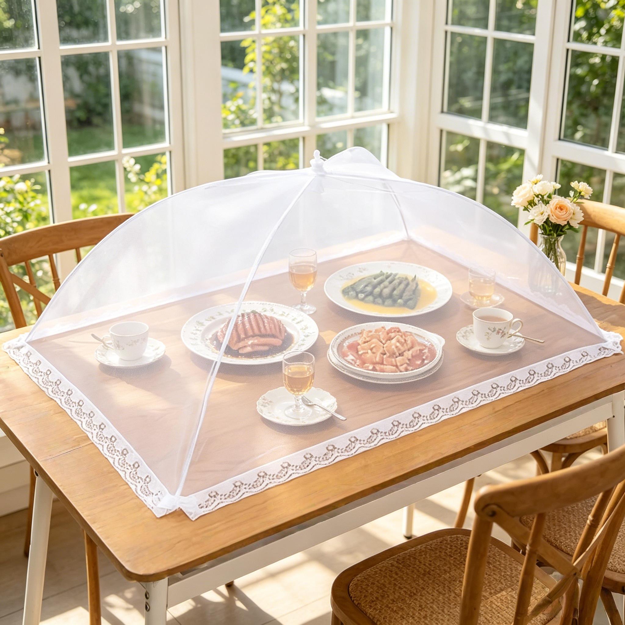 Image of 2 Pack Large Pop Up Mesh Food Tent White Collapsible Washable Insect Proof Cover For Outdoor Picnic