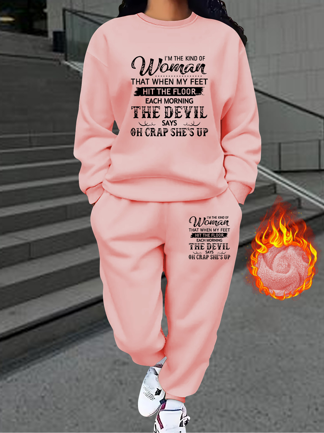 cozy fleece women's sweatshirt joggers set casual long Temu New