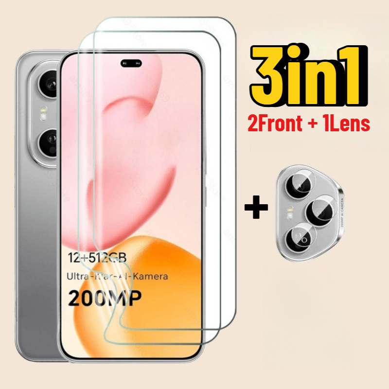 TEMU 3in1, 2 High-definition Hydrogel Screen Protectors Plus 1 Phone Lens Protector, Suitable For Full-screen Protection Of Honor