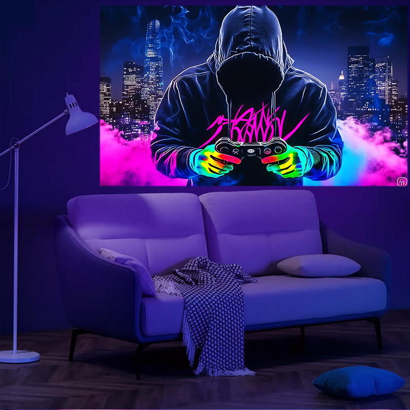 Tenture murale gaming fluorescente décoration réactive lumière uv_voghion.com