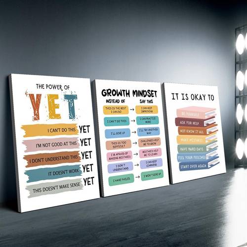slika predmeta 2d , set od 3 drvena okvirana minimalistička umjetnička djela s motivom rasta - prikladno za spavaće sobe, moderni posteri s pozitivnim afirmacijama s borovim okvirom, dekoracija sobe za tinejdžere i pokloni za ohrabrenje, 2d