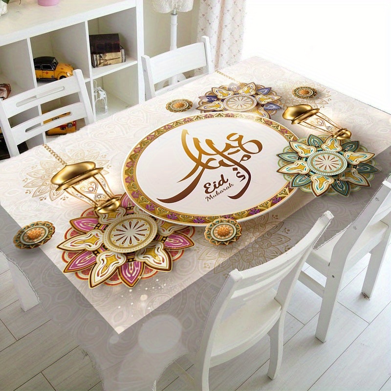 

1pc Chemin de Table Eid avec Doré et Décoration Motif , Convient pour la Décoration de Bureau et de Maison à Thème de Festival