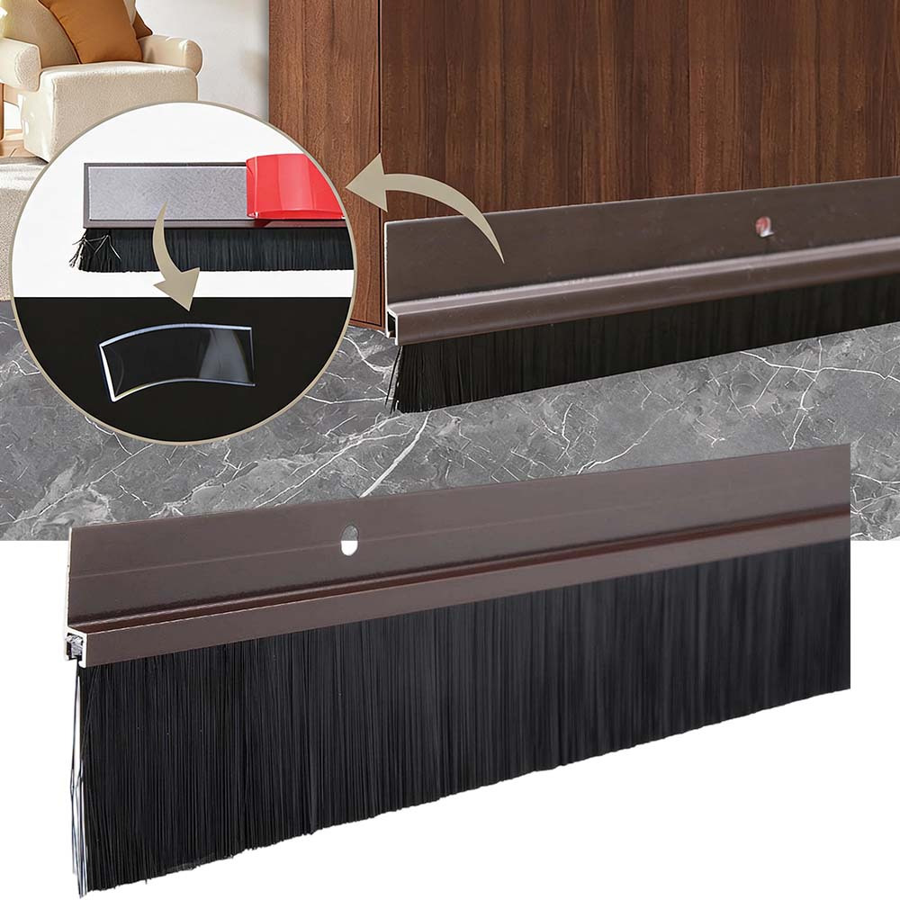 Image of 2pcs 39.37-inch Door Bottom Seal Brush With Aluminum Alloy Base, High-density Nylon Bristles For Dustproof, Soundproof, And Insect Protection In Sliding Doors, Garage Doors, And Cabinets