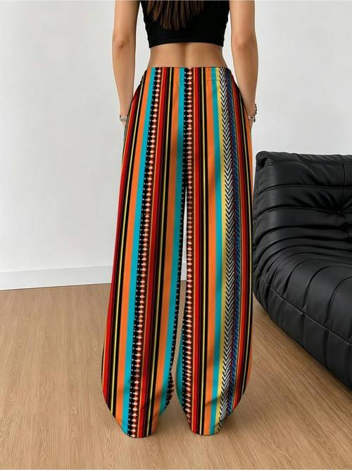 womens wide trousers with vertical stripe pattern colorful loose fit pants suitable for daily wear parties machine washable casual outfits for semi formal events