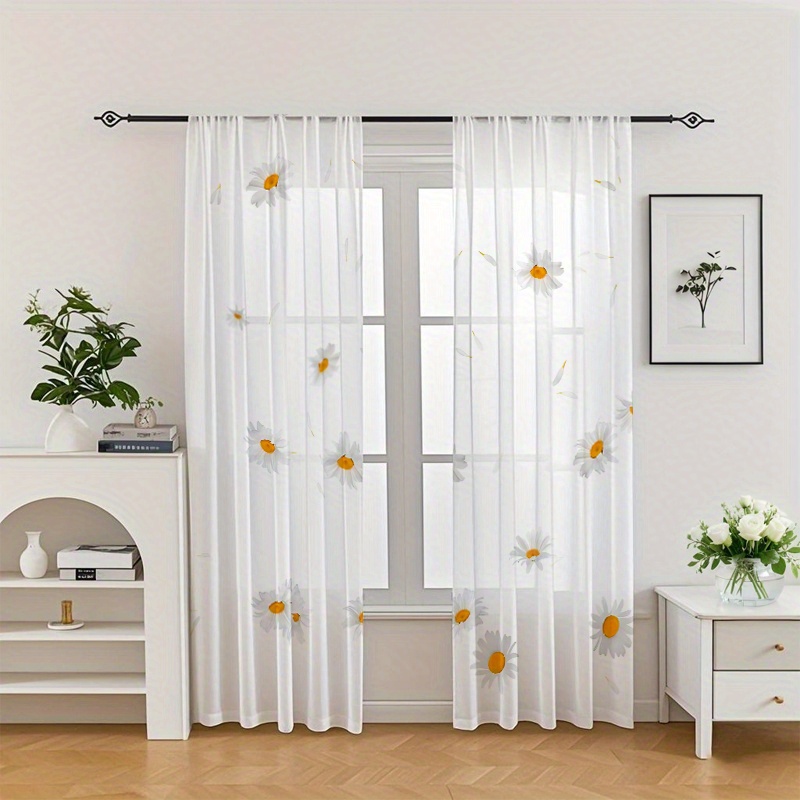 TEMU 2-pack Light Gray Pattern, Star Heart Music Note Decorative Print, Semi-transparent Polyester Curtains, Suitable For Living Room, Bedroom,