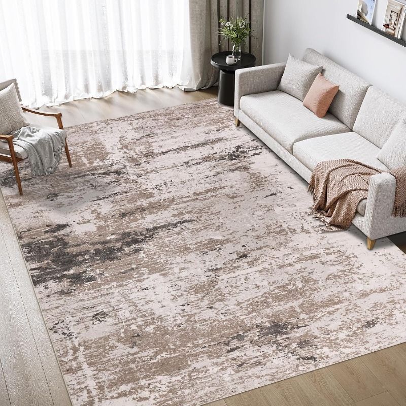 1pc Grey Abstract Rug Living Room 160 X 230 Cm Washable Rug Non-slip Rugs Bedroom Low Profile Floor Rug Mat For Dining Room Office Kitchen Playroom