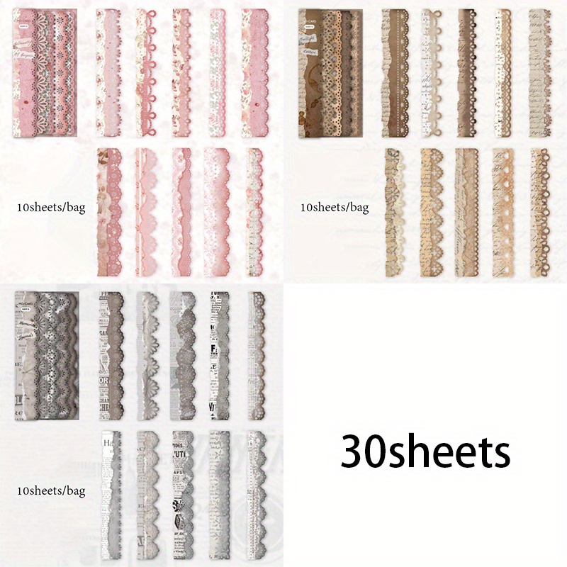 Of Vintage Long Lace Stickers, White Paper Hollow Stickers, Suitable For Hand Account Creation Materials, Mobile Phone Cases, Photo Frames, And Craft Decoration Stickers