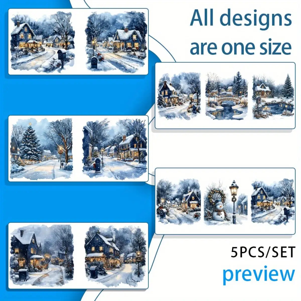 Image of Set Of 5 Winter Snow Uv Dtf Transfer Sheets - Water-resistant And Scratch-proof, Perfect For 16oz Mugs, Bottles, Laptops, And Home Decoration, Showcasing Designs