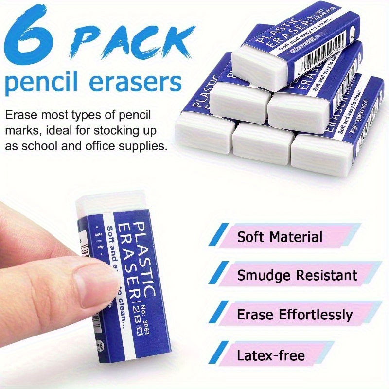 TEMU 6/12pcs Pencil Erasers Large White Erasers For School And Office Drawing Art Erasers