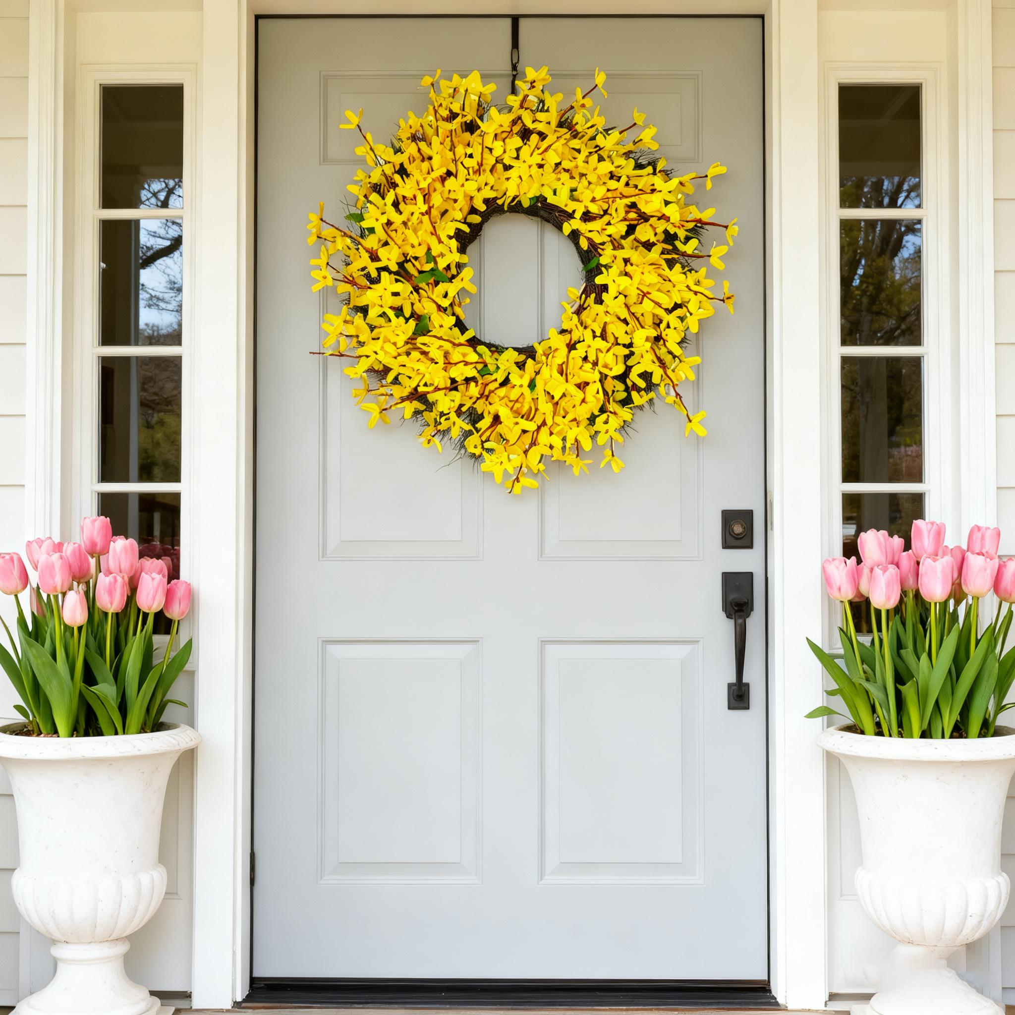 1pc 20 inch yellow   spring wreath   spring flower wreath yellow floral decoration suitable for front door rustic summer entrance decor front door wreath floral garland