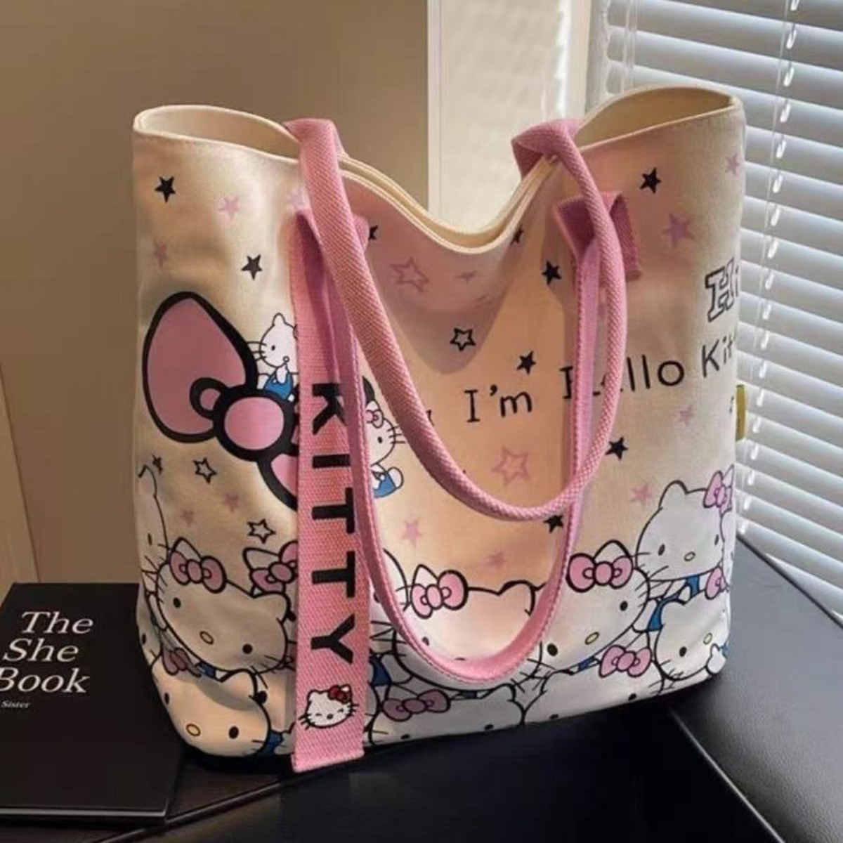E-shop Sanrio KT Damen-Tasche mit Katzenmotiv, großes Fassungsvermögen, niedliche Tote Bag, geeignet für Outdoor-Freizeitsport