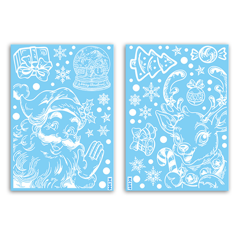 Image of 2-sheet Reusable Static Cling Christmas Window Stickers Compatible For, Mirrors, Doors - Pvc Santa Claus & Reindeer Decals, Easy & Stick Decoration (no Residue)