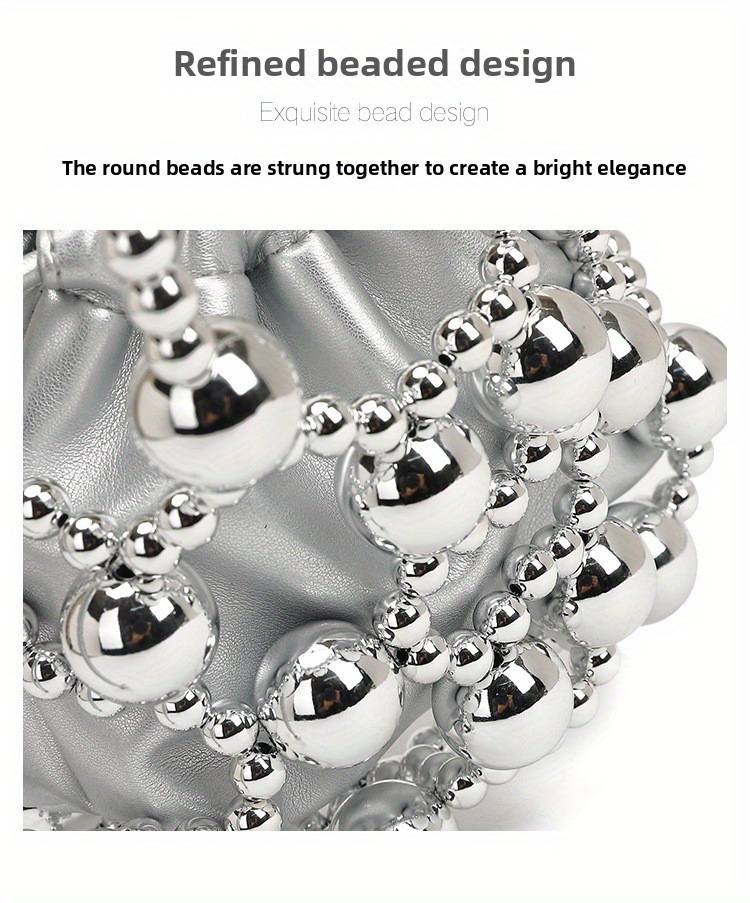 2025 New High-End Casual Chic Crossbody Bag with Adjustable Strap, Hollow Metal Beaded Woven Design & Bead Accents, 7.09x3.15x5.51inch, Golden-Tone Clasp Closure for Everyday Use