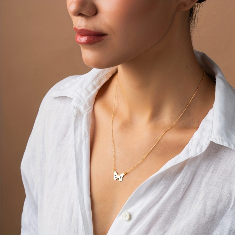 Custom Letter Butterfly Pendant Necklace for Women