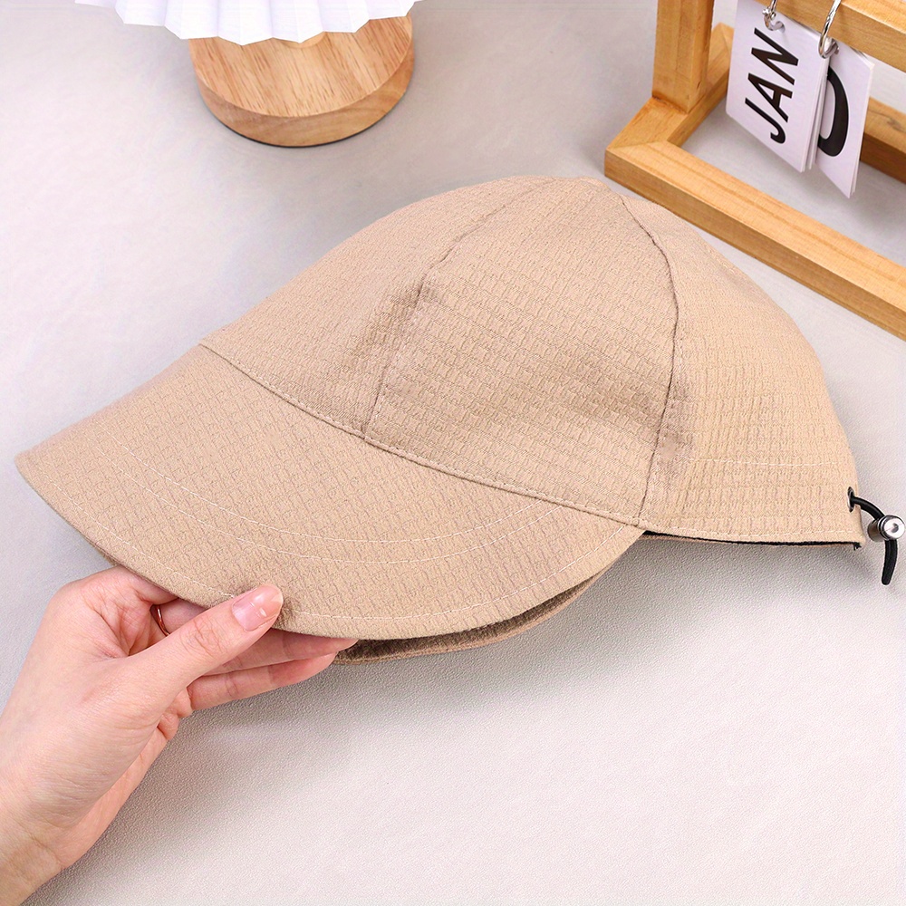 womens fashionable waffle bucket hat adjustable drawstring wide brim sunshade breathable polyester hand washable hat adjustable headgear polyester hat details 7