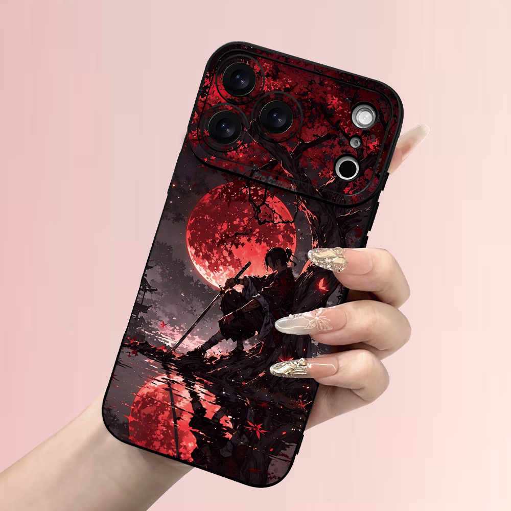 Image of Phone Case: Elegant With Cherry Blossoms In Moonlight - Classic Anime Matte Anti-drop Phone Case, New 17 Series For Iphone 17, 16, 15, 14, 13, 12, 11, 8, And . Holiday Gift Present