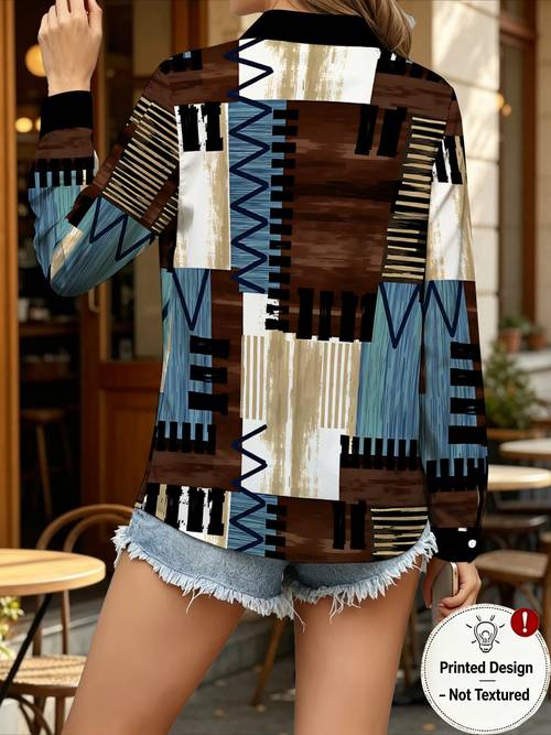 womens beautiful long sleeve shirt ethnic style geometric pattern retro texture casual daily wear printed design not textured