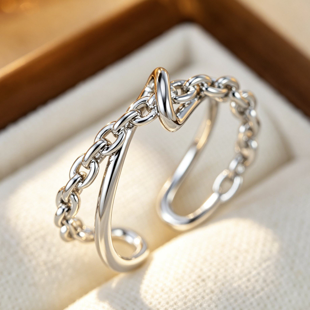 Women's Knot Chain Open Ring, Minimalist Fashion