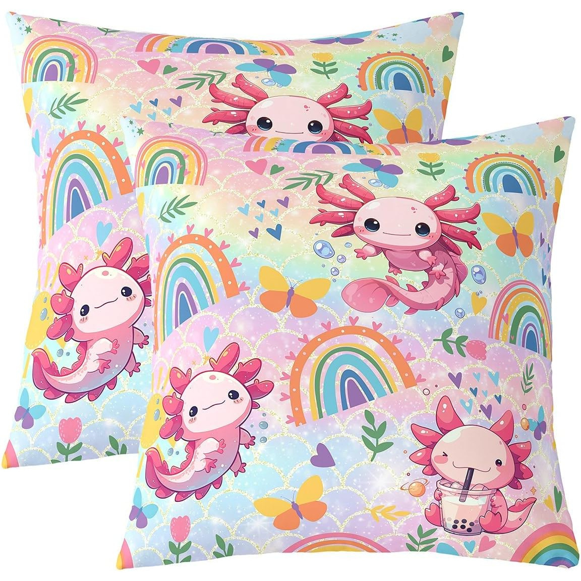 

2pcs Pillow Covers 18*18inch Cute Cushion Cover Cartoon Axolotl Pillow Cover Rainbow Pillow Cover Home Sofa Bed Sofa Pillow Cover, 18x18inch 2 Sets