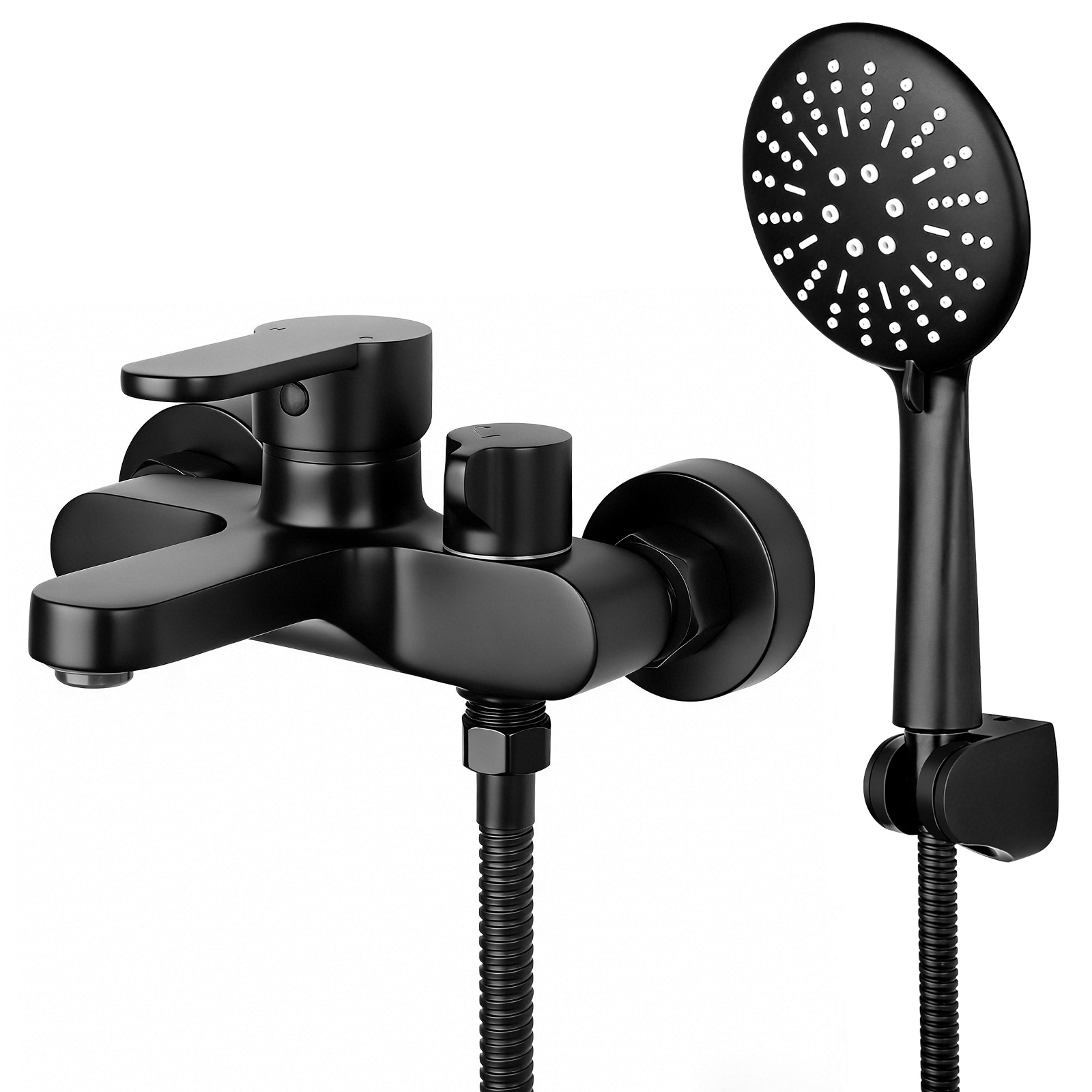 Image of Black Brass Bathtub Faucet, Single-lever Mixer, , Bathtub Faucet With Hand Shower, 3 Spray Patterns, 2 Functions, Complete Bathtub Faucet Set For Bathroom And Shower