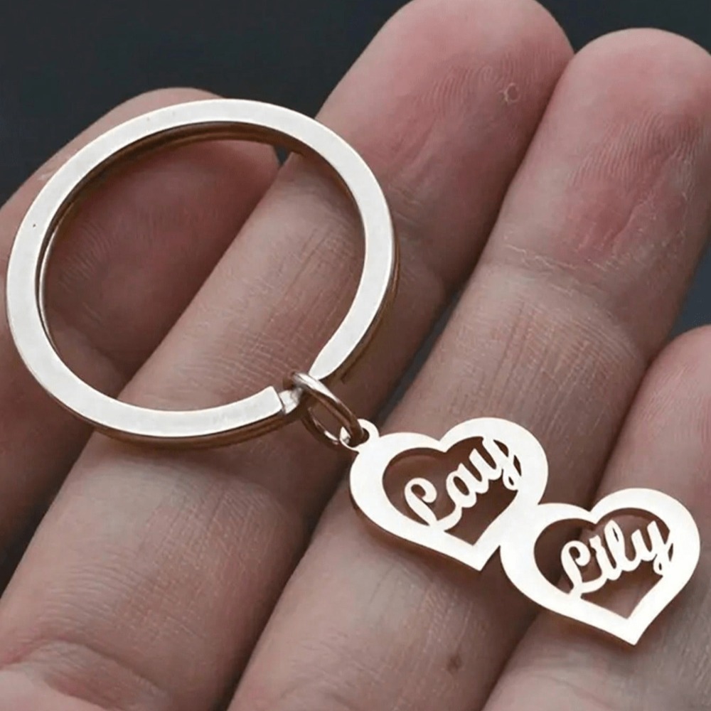 TEMU Custom Family Keychain For 1-5 Names, Personalized Heart-shaped Multi-name Pendant, Stainless Ring, Women's Fashion Accessory, , Decorative Use,