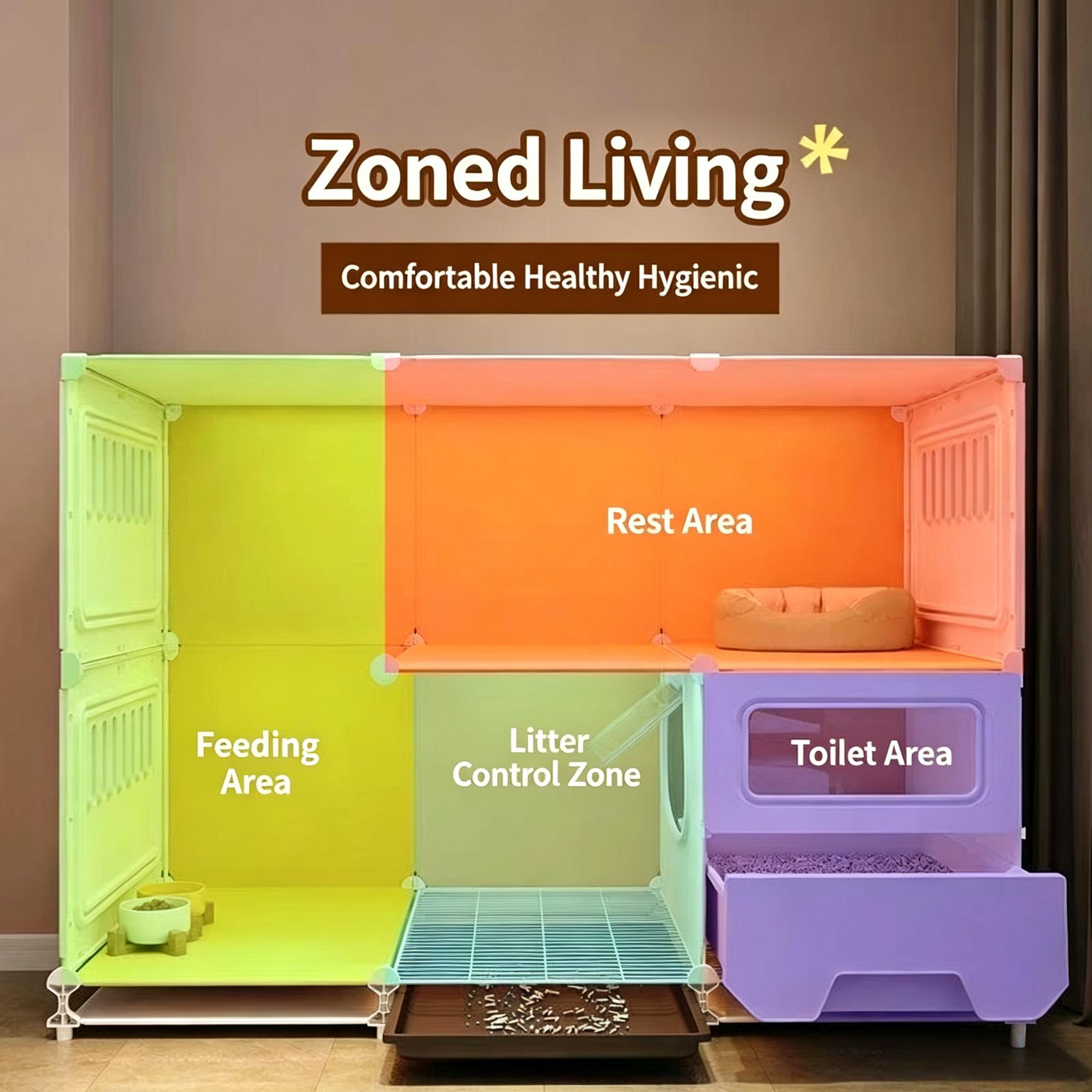 Large 2-Tier Cage with Pull-out Litter Box and Multi-Zone House