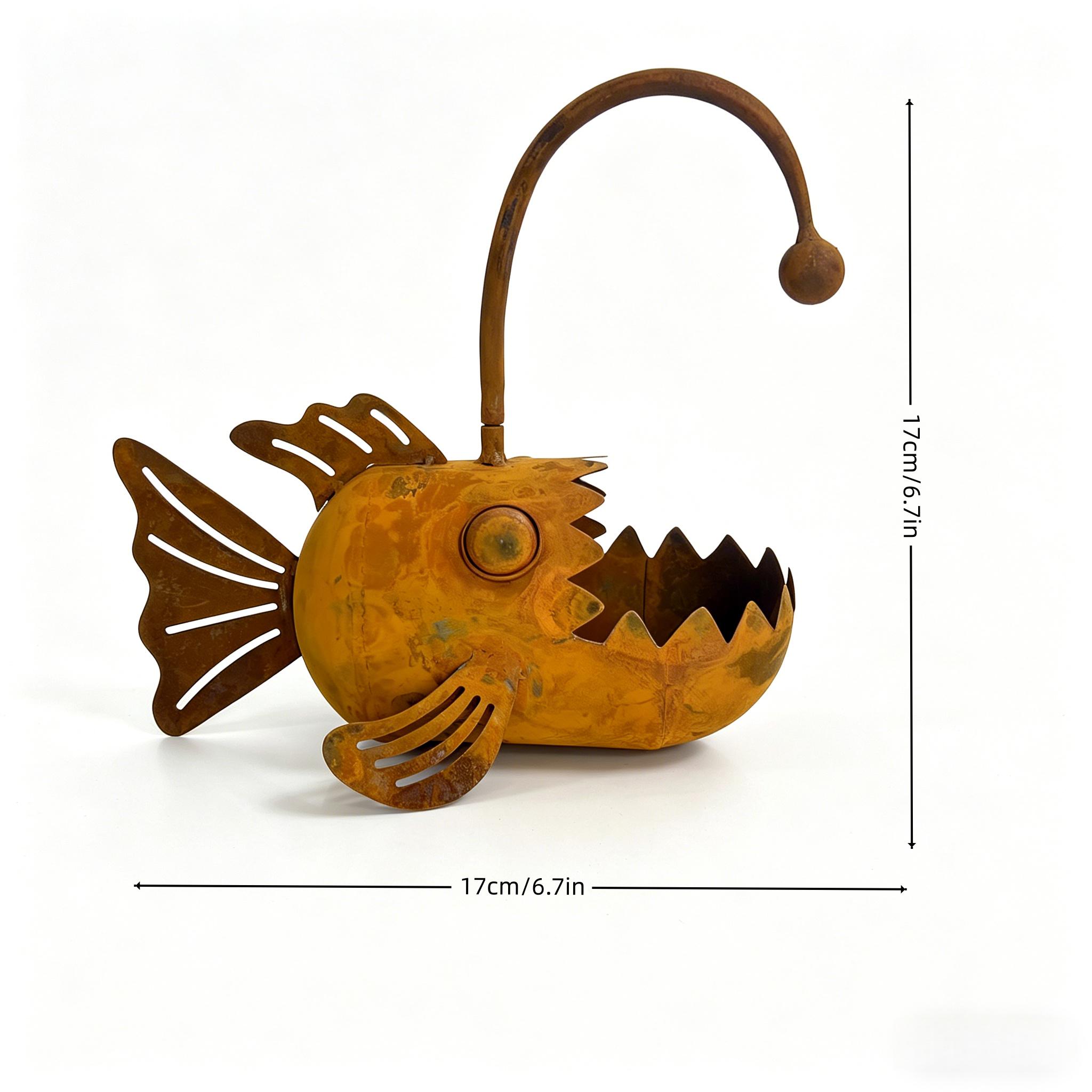 TEMU 1 pz Vaso da fiori retr簷 in ferro a forma di pesce da pesca, contenitore per fiori da esterno, texture in metallo rugginoso , forma a pesce con