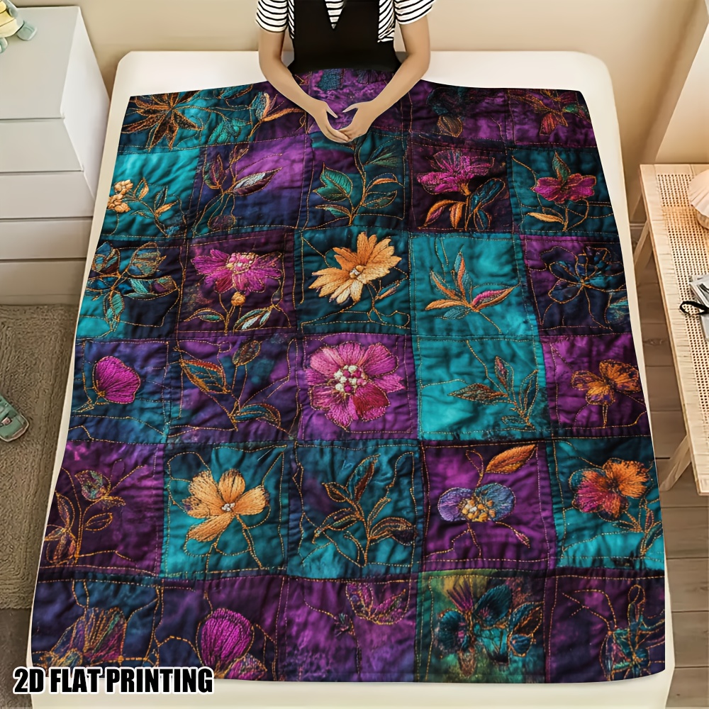 TEMU 1pc Floral Blanket - Vibrant Purple, & Design, Cozy Throw For Bed, Sofa, Chair, Office, And Camping - Gift Idea, Accessory | Vibrant Blanket