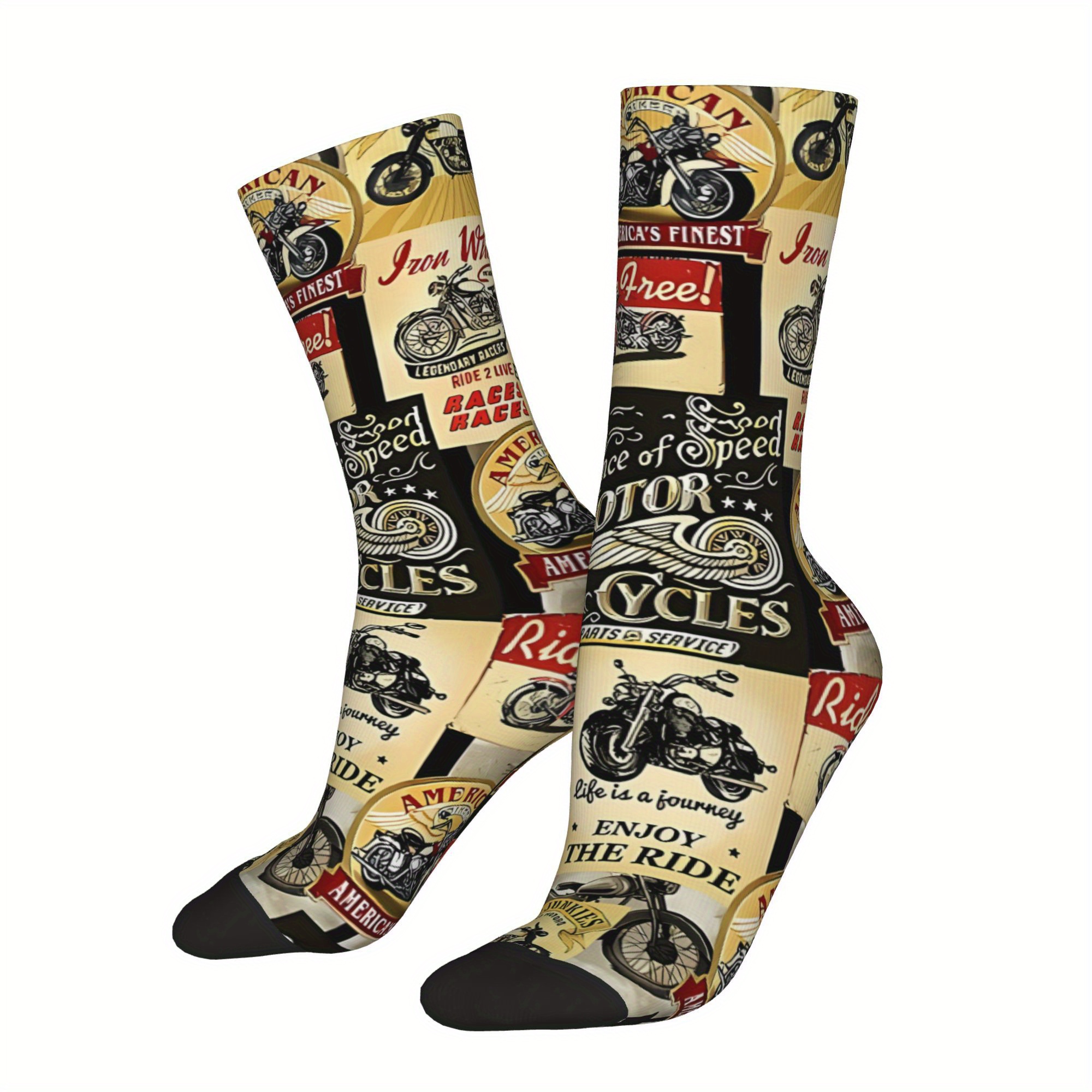E-shop 1 Paar Hip Hop Retro Motorrad Stoffmuster Wahnsinnige Herren Kompressionssocken Unisex Harajuku Muster Bedruckt Lustige Neuheit Socke