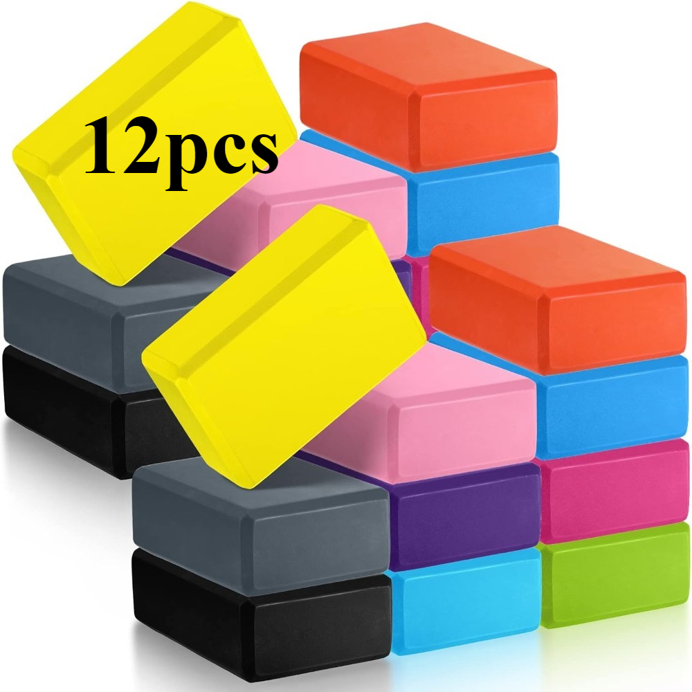 12pcs eva foam yoga blocks lightweight non slip support yoga blocks pilates stretching and meditation aid fitness   for beginners men and women assorted colors