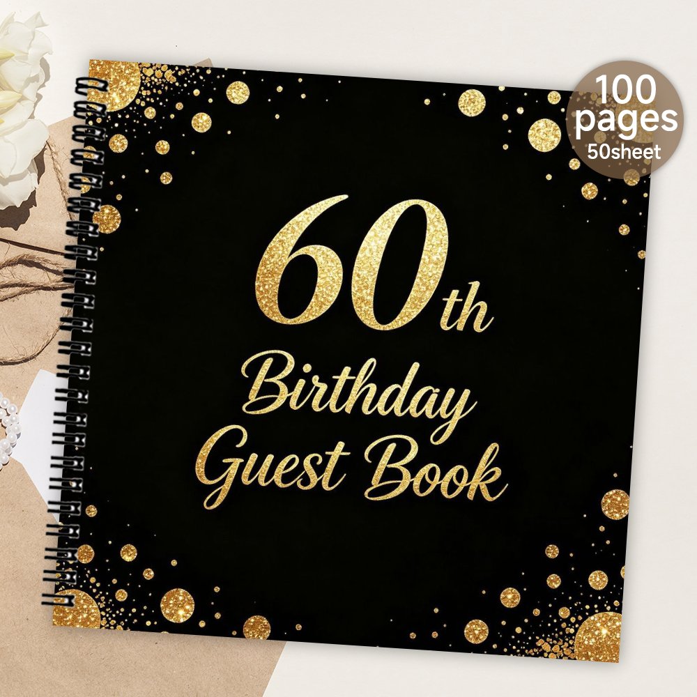 TEMU 1pc Spiral Guestbook, 60th Birthday Blank Page Guest Book, Meaningful Gift & Souvenir Album For Family & , Message & Signature Record Book For
