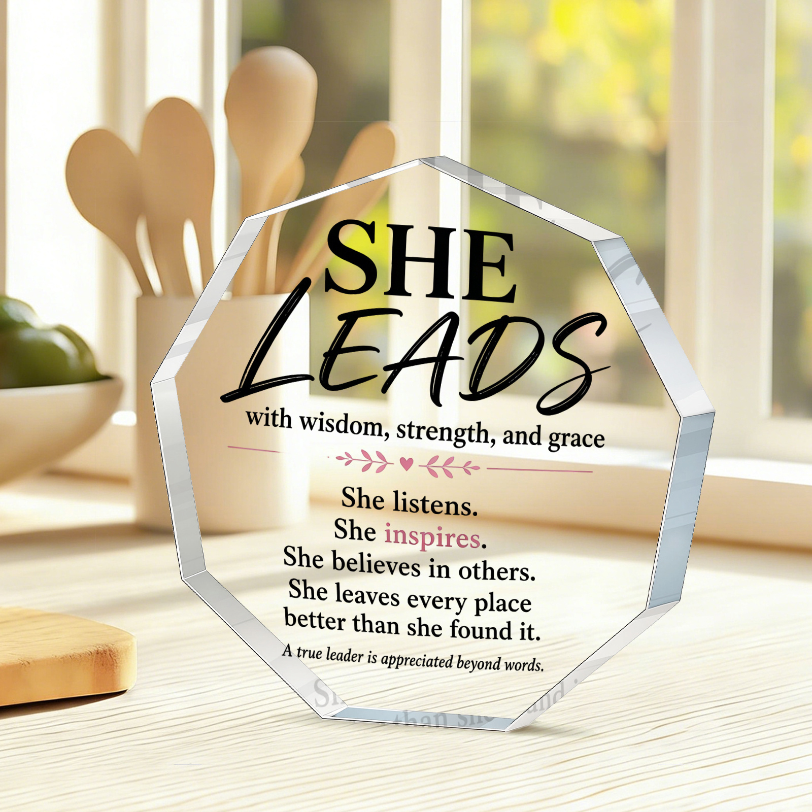 TEMU 2d Flat 1pc Inspirational Encouraging Acrylic Plaque, With Wisdom Strength And Grace Print, Desk Decor Keepsake Gift For Female Mentor Manager
