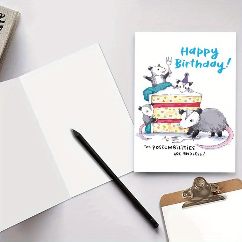 

1pc, Unique Opossum Birthday Card With Envelope - Funny Possum Greeting For Anyone, Perfect Gift For Family & Friends, Christmas Gift