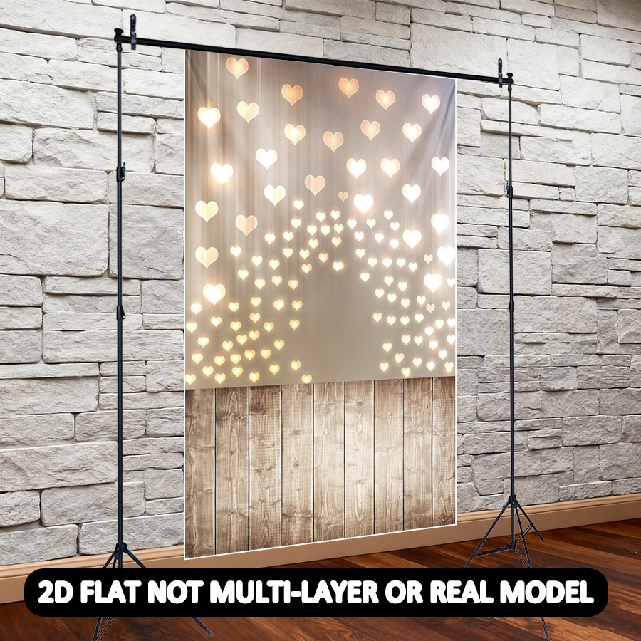 Romantic Heart Light Bokeh Wood Photography Backdrop