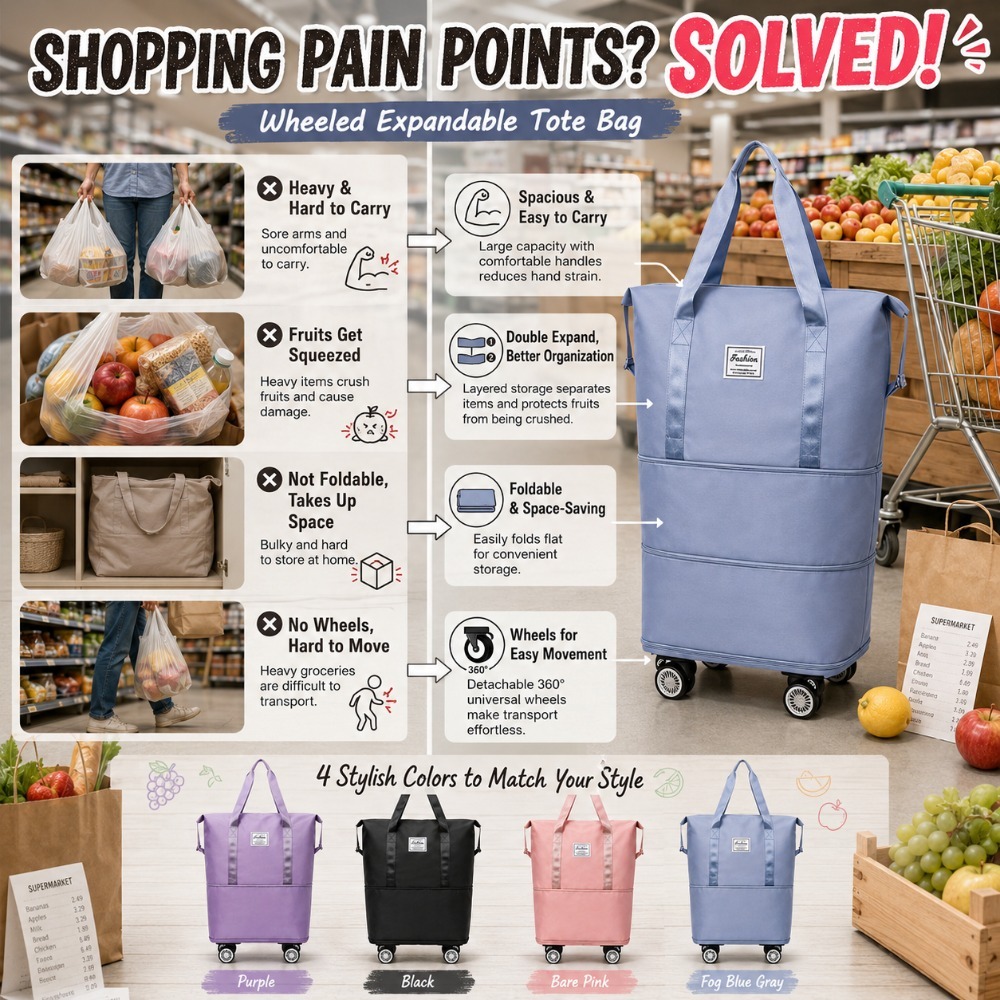 3 expandable wheeled luggage tote bag wear resistant portable handheld rolling bag reusable supermarket shopping cart bag multi purpose travel carry on bag Product details 3