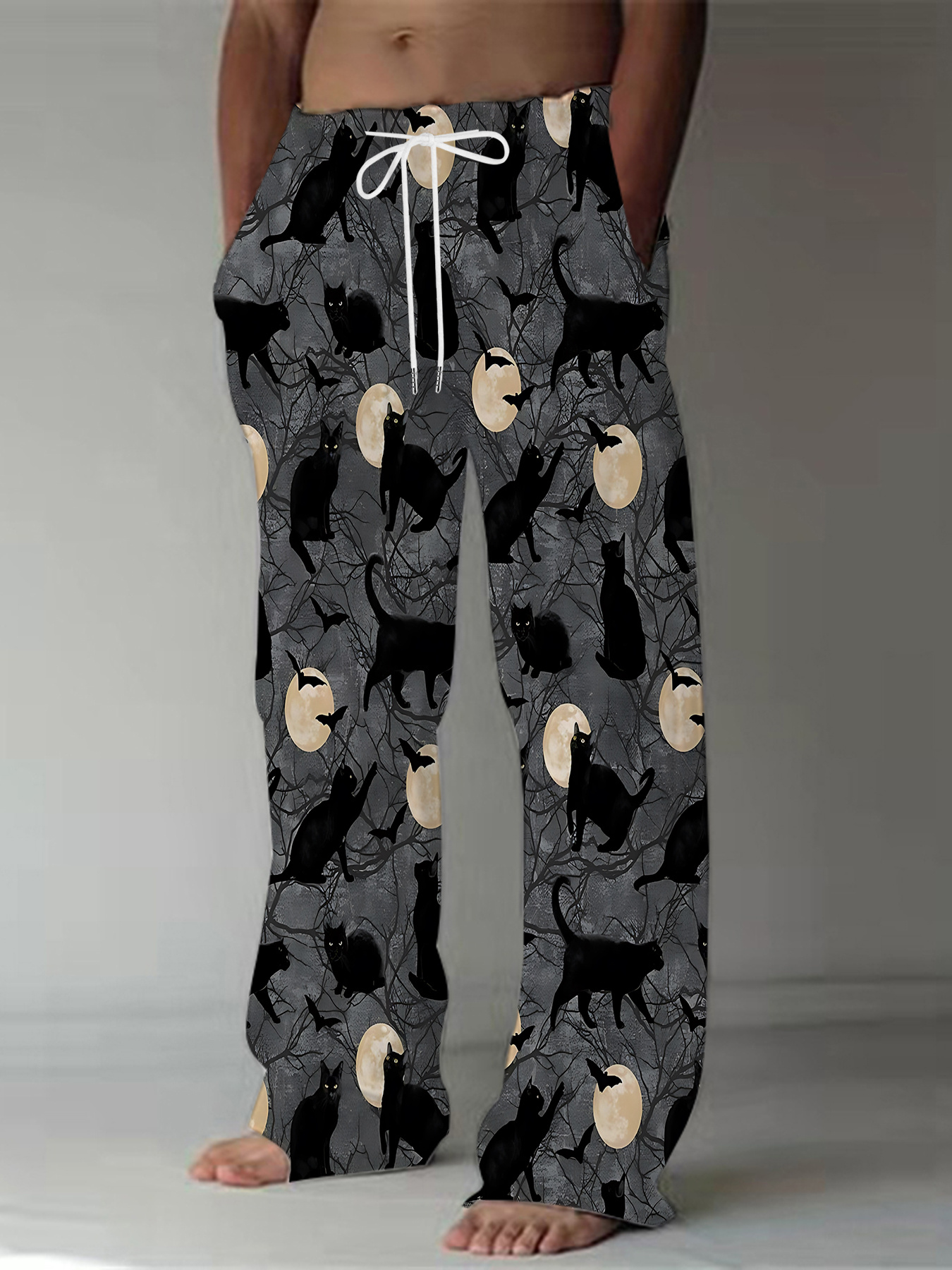Fashion Trend: Black Cat, Moon, Branches - *'S Straight-Leg Loose Casual Pants