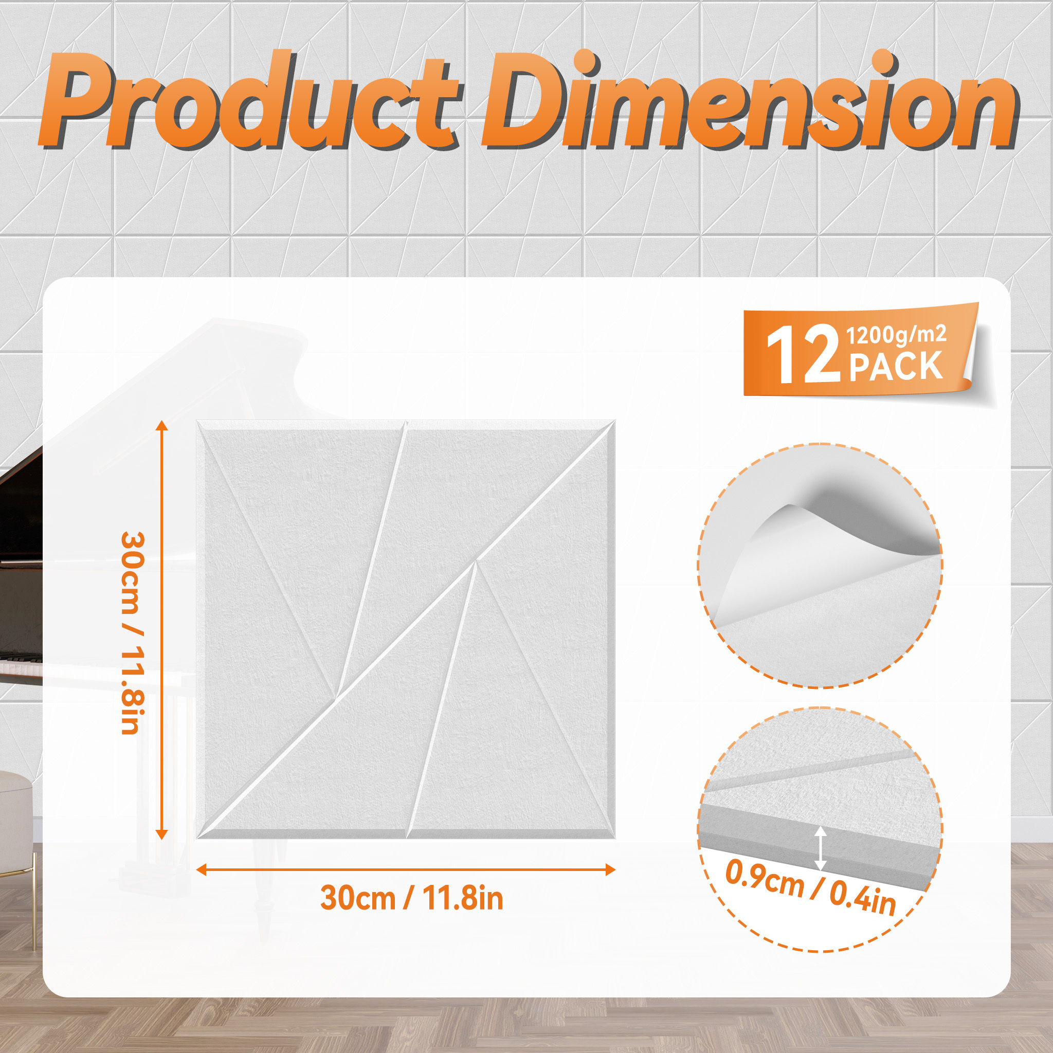 Image of 30x30x0. 9cm V-shaped Acoustic Panels Self-adhesive 12pcs Sound Insulation Sound Absorber High Density Soundproofing Panels Wall Panels Soundproofing